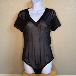 Black Sheer V-Neck Women's Bodysuit